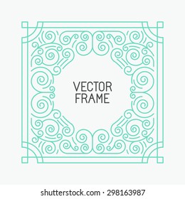 Vector floral frames in mono line style with copy space for text - logo design template