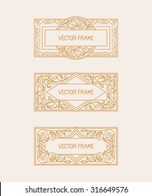 Vector floral frames in mono line style with copy space for text - logo design template