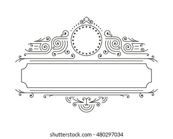 Vector floral frames in mono line style with copy space for text - logo design template. Retro Frame. Luxury Frame