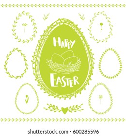 Vector floral frames in shape of eggs isolated on white. Decorative set for Easter with flowers, wreaths, frames and borders.