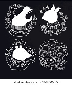 vector floral frames with silhouettes of abstract animals