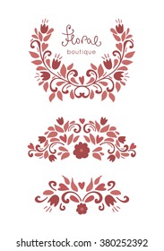 Vector floral and gardening logos and design elements. Typographic logo designs for florists, wedding and home decor.