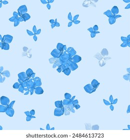 Vector floral suave azul hidrangea flores patrón. Estilo sencillo