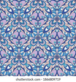 Vector floral and geometric background seamless pattern. Tribal ethnic ornament. Arabic Indian motif, lace fabric texture