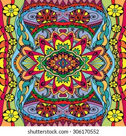 Vector floral and geometric background seamless pattern. Tribal ethnic ornament. Arabic Indian motif, lace fabric texture.