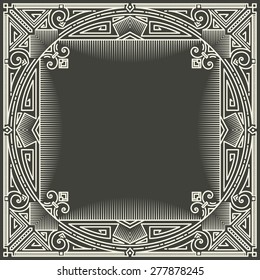 Vector floral and geometric monogram frame on dark gray background. Monogram design element. Vintage styled initial decoration. 
