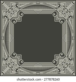Vector floral and geometric monogram frame on dark gray background. Monogram design element. Vintage styled initial decoration. 