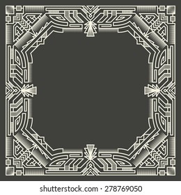 Vector floral and geometric monogram frame on dark gray background. Monogram design element. Vintage styled initial decoration. 