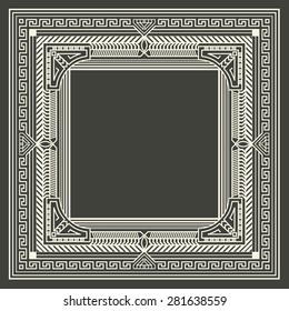 Vector floral and geometric monogram frame on dark gray background. Monogram design element. Vintage styled initial decoration. 