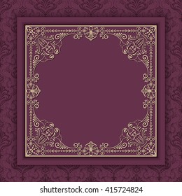 Vector floral and geometric monogram frame on dark red background. Monogram design element. Vintage styled initial decoration. 