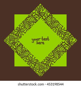 vector floral geometric pattern on grunge background with lace ornament. background for a card. Template frame design for card. Wedding Day decoration, bag template.