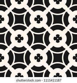 Vector floral geometric seamless pattern in oriental style. Elegant monochrome ornament, abstract background texture with big flower shapes, circles, squares, grid. Repeat design for decor, ceramic