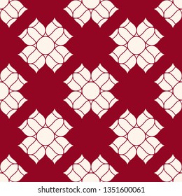Vector floral geometric seamless pattern. Elegant ornament texture with flower silhouettes, asters. Burgundy and white abstract background. Repeating design for decoration, wallpapers, textile, fabric