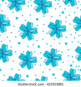 Vector floral geometric seamless pattern. Blue flowers