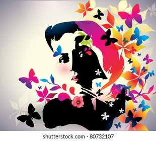 Vector floral girl