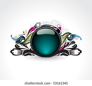 vector floral glossy icon banner with space of your text, vector illustration