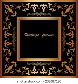 Vector floral gold square frame with lace ornament for design