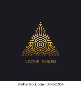 vector floral golden emblem. art-deco golden ornament. art-deco line art element for design