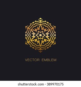 vector floral golden emblem. art-deco ornament. art-deco line art element for design