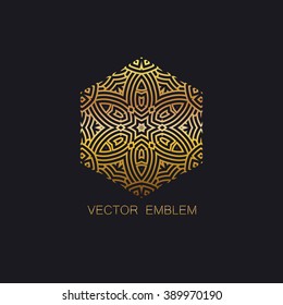 vector floral golden emblem. art-deco golden ornament. art-deco line art element for design