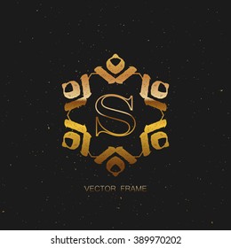 vector floral golden monogram. art-deco golden frame. art-deco line art element for design