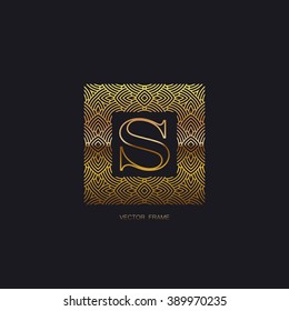 vector floral golden monogram. art-deco golden frame. art-deco line art element for design