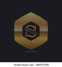vector floral golden monogram. art-deco golden frame. art-deco line art element for design