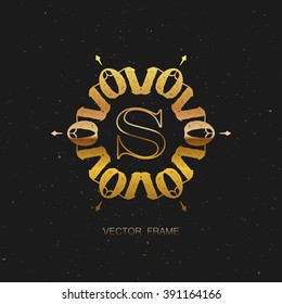 vector floral golden monogram. art-deco golden frame. art-deco line art element for design