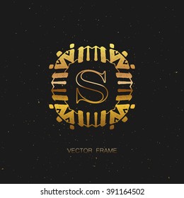 vector floral golden monogram. art-deco golden frame. art-deco line art element for design