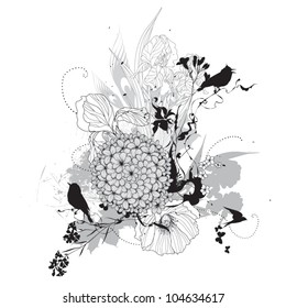 Vector floral graphic black and white