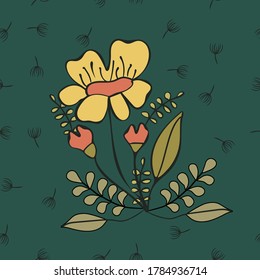 Vector Floral with green background design seamless Pattern. Great for Fabrics, Scrap booking, bullet journal, textiles, blankets, pillows, cover,