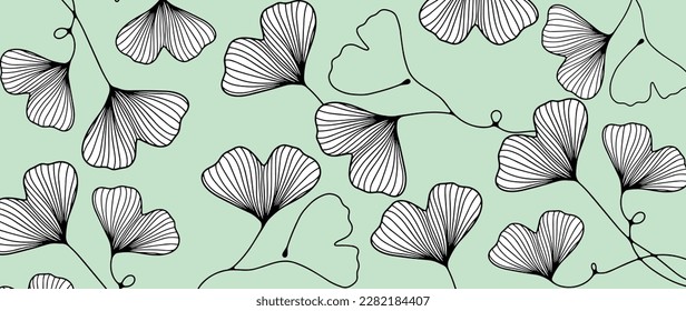 Vector floral green illustration with white branches of ginkgo biloba for decor, covers, backgrounds, cards, presentations