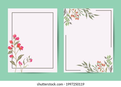 Vector floral greenery card design: Forest fern frond Eucalyptus branch green leaves foliage herb greenery yellow berries frame. Wedding invite poster invitation