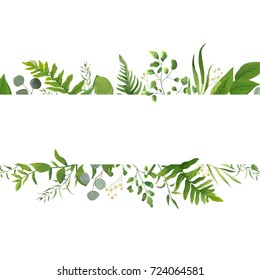 Vector floral greenery card design: Forest fern frond Eucalyptus branch green leaves foliage herb greenery yellow berries frame. Wedding invite poster invitation Watercolor hand drawn art illustration