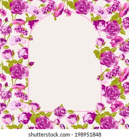 Vector floral greeting card with blossom roses, spring background for wedding, birthday or invitation design 