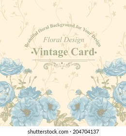 Vector floral greeting card with blossom roses, spring background for wedding, birthday or invitation design
