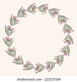 Vector floral greeting card with  florals.  Realistic plants.