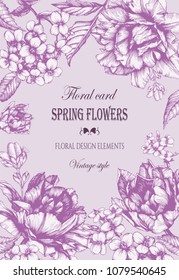 Vector floral greeting card with frame of tulips