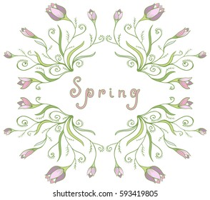 Vector floral greeting card with "Spring" lettering. You can design cards, notebook cover so one.