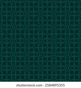 Vector floral grid ornament. Abstract geometric seamless pattern with mesh, lattice, flower silhouettes, curved lines, net, repeat tiles. Simple background texture. Dark green color. Subtle geo design