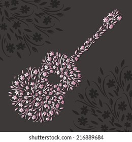 vector floral guitar illustration. It can be used for poster, card, cover, wallpaper