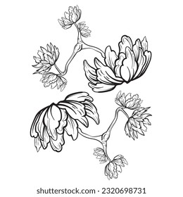 diseño de arte de dibujo de mano floral vectorial, arte de tatuaje floral vectorial