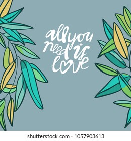 Vector floral hand drawing leafs wreath romantic card background template