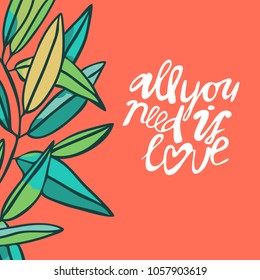 Vector floral hand drawing leafs wreath romantic card background template