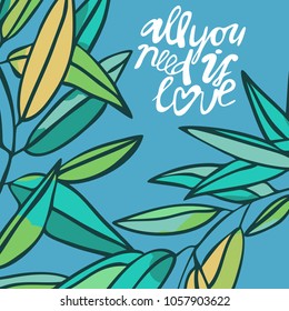 Vector floral hand drawing leafs wreath romantic card background template