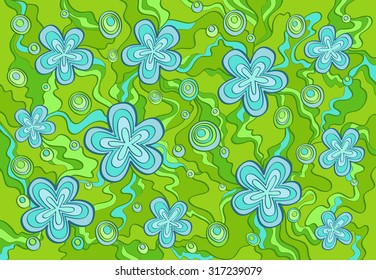 Vector floral hand drawn background pattern. Light  blue and green background.