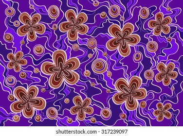 Vector floral hand drawn background pattern. Purple and burgundy background.