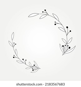Plantilla de correa botánica dibujada a mano floral vectorial en una ilustración de estilo elegante y mínima. Diseño de la plantilla de cuadros de círculo. mejor para la boda, ahorre el logotipo de la tienda de tarjetas de invitación de fecha y más