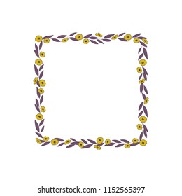 Vector floral hand drawn frame. Flowers and leaves in a square arrangement. For greeting cards, weddings, stationery, invitations, scrapbooking. Cute doodle style. Part of a large floral collection.