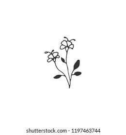 Vector floral hand drawn logo element in elegant and minimal style. Isolated object, flowers and leaves. Black on white illustration. For badges, labels, logotypes and branding business identity.